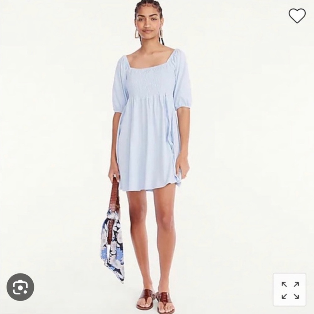 NWT J. Crew Broken in Jersey Light Blue Smocked Babydoll Dress, M